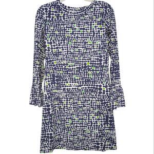 IBKUL Navy Green Polka Dot Ruffle Sleeve Cuff SPF 50 Athletic Shift Dress Small